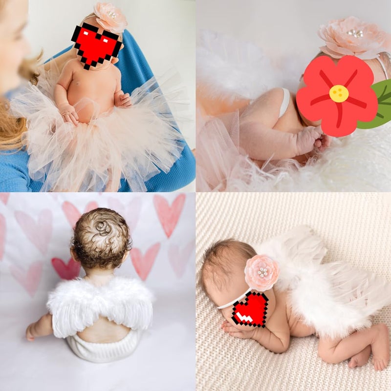 COFASHION Newborn Girls Photo Prop Outfits Newborn Photography Props-Pink Tutu Skirt & Baby Girl Angel Wings Set- Newborn Photo Props Girl Newborn Girl Outfits for Photography - Image 2